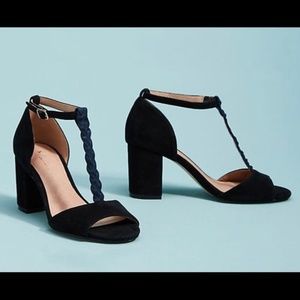Anthropologie Black Velvet Block Heels NWT